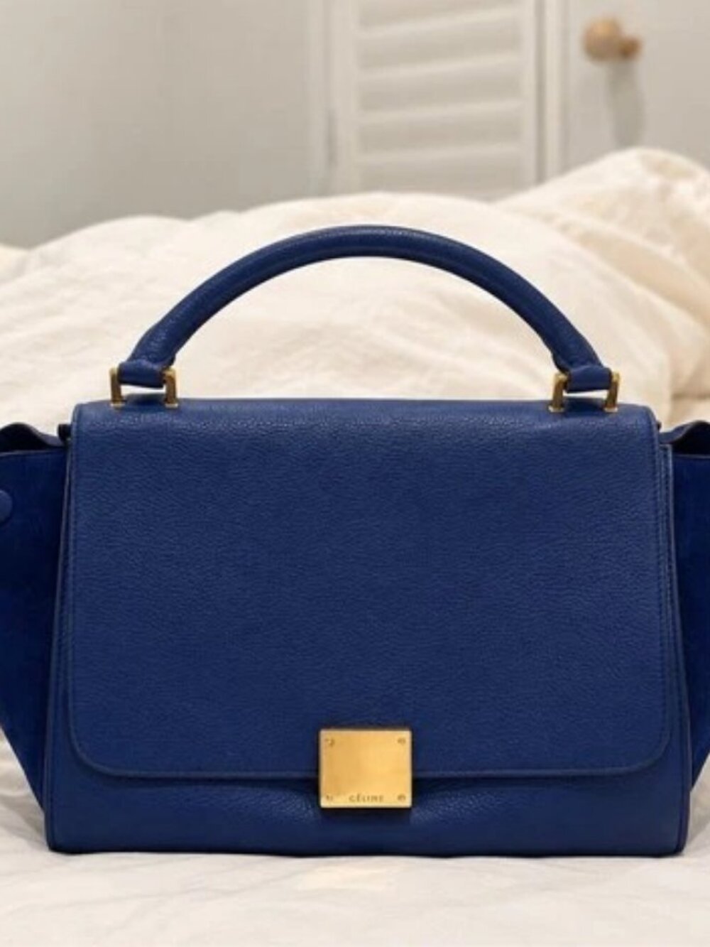 Celine Trapeze Medium Blue Calfskin Gold Hardware Bag w/ Dust Bag